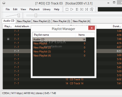 Showing the foobar2000 Playlist Manager and options